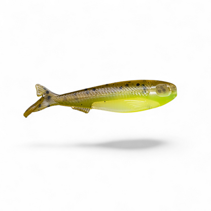 Limestone Softbaits 3.3-inch Slaybait swimbait with realistic fish design and vibrant colors for freshwater fishing.