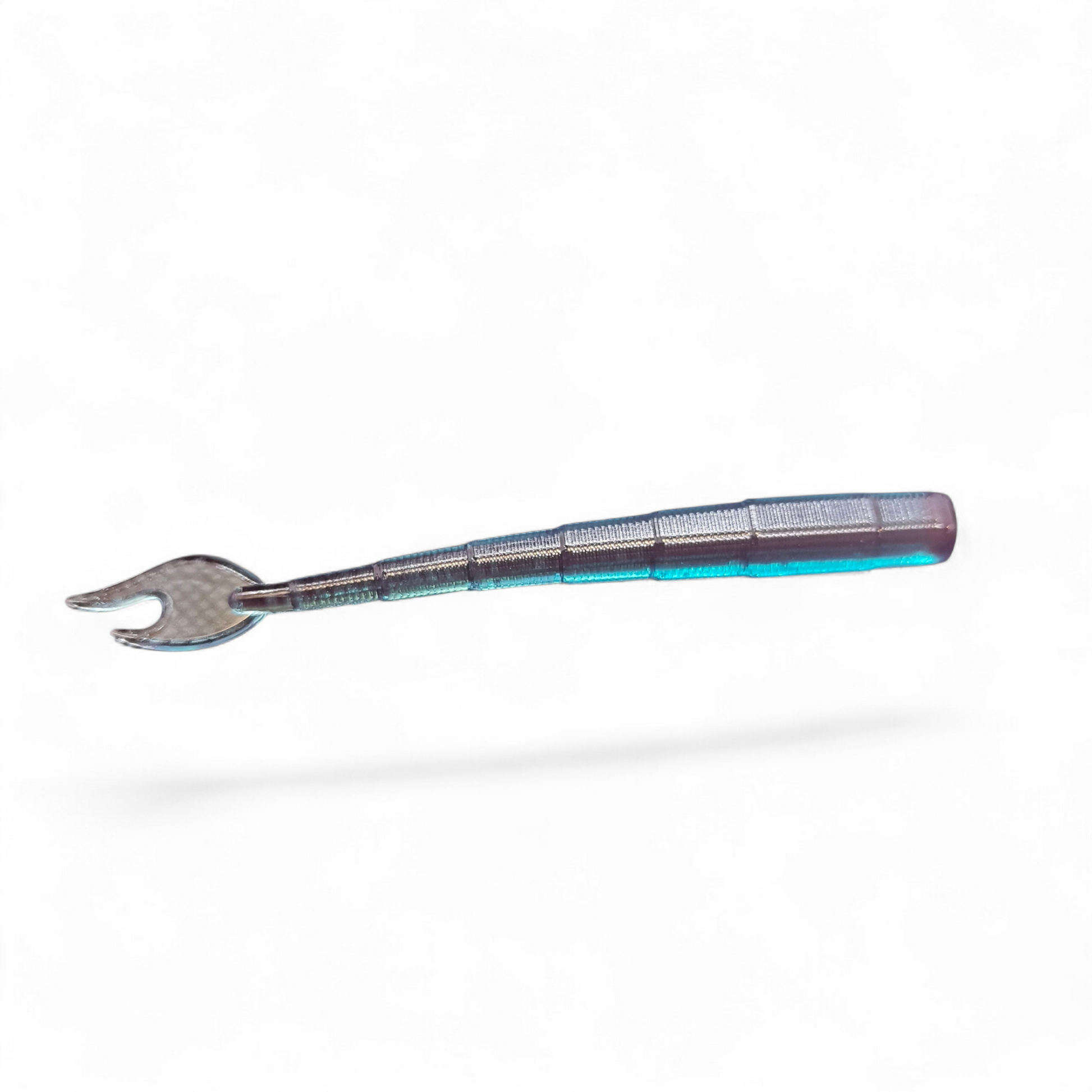 Limestone Softbaits Flaming Ned 4-inch soft plastic fishing lure with vibrant flaming design for freshwater fishing.