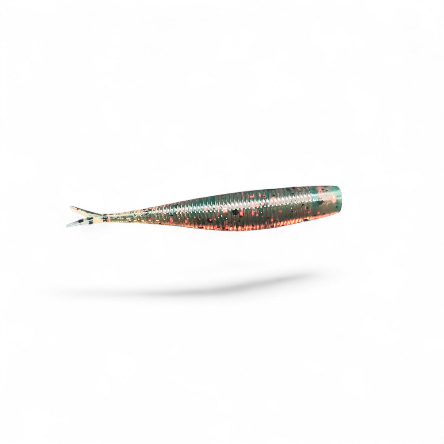 Limestone Softbaits 3.2" Tac Shad finesse bait in natural color, designed for fishing and showcasing its detailed tail and body features.