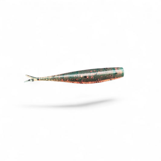 Limestone Softbaits 3.2" Tac Shad finesse bait in natural color, designed for fishing and showcasing its detailed tail and body features.