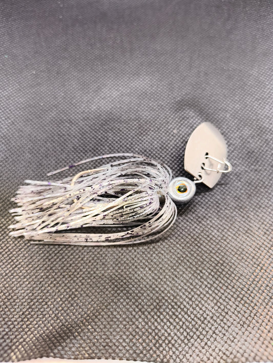 Limestone Softbaits ShadShaker chatter bait with a sleek blade and soft plastic shad body, ideal for fishing lure presentations.