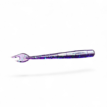 Limestone Softbaits Flaming Ned 4-inch soft plastic bait with vibrant flaming design, ideal for fishing applications.