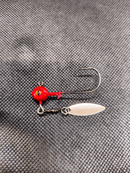Limestone Softbaits Jiggskalle underspin fishing lure with shiny blade and soft jig head for freshwater and saltwater fishing.