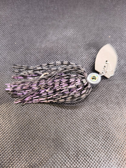 Limestone Softbaits ShadShaker chatterbait with a detailed lime-colored shad softbait attached, designed for fishing.